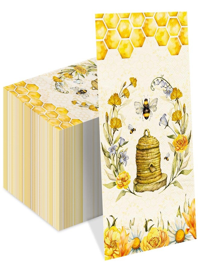 JarThenaAMCS مناديل ضيوف JarThenaAMCS، 80 قطعة، بنقشة زهور النحل، ألوان مائية، بنقشة نحل العسل، مناديل ورقية للاستخدام مرة واحدة، بنقشة خلية النحل، مناسبة للعشاء، منشفة يد، مثالية لحفلات الربيع والصيف، وحفلات استقبال المولود، وأعياد الميلاد. - Image 1